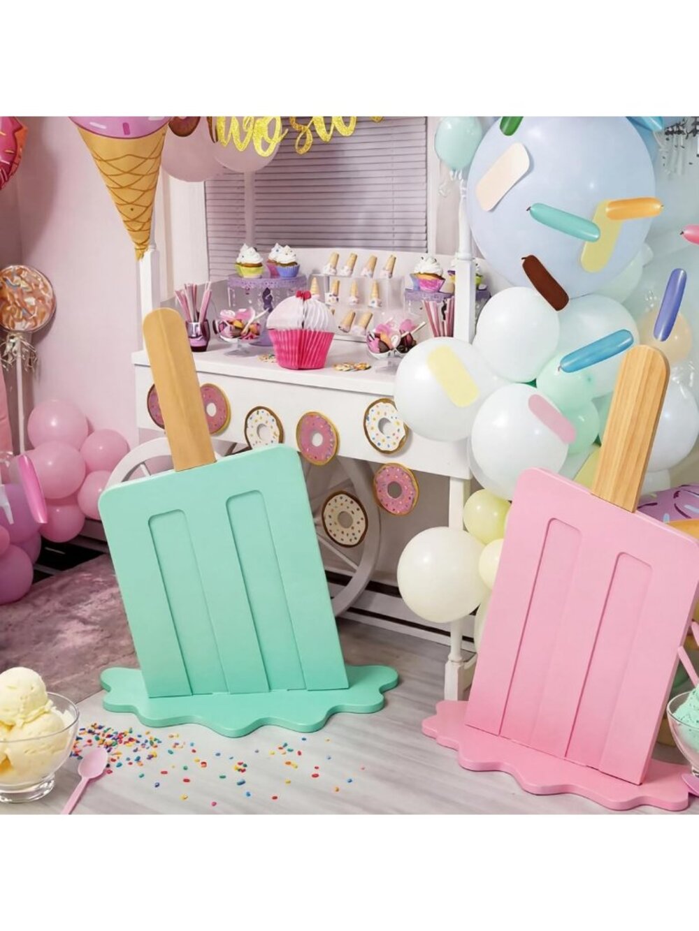 Ice Cream Party Decorations - 20" Wooden Sign Backdrop for Birthday & Summer
